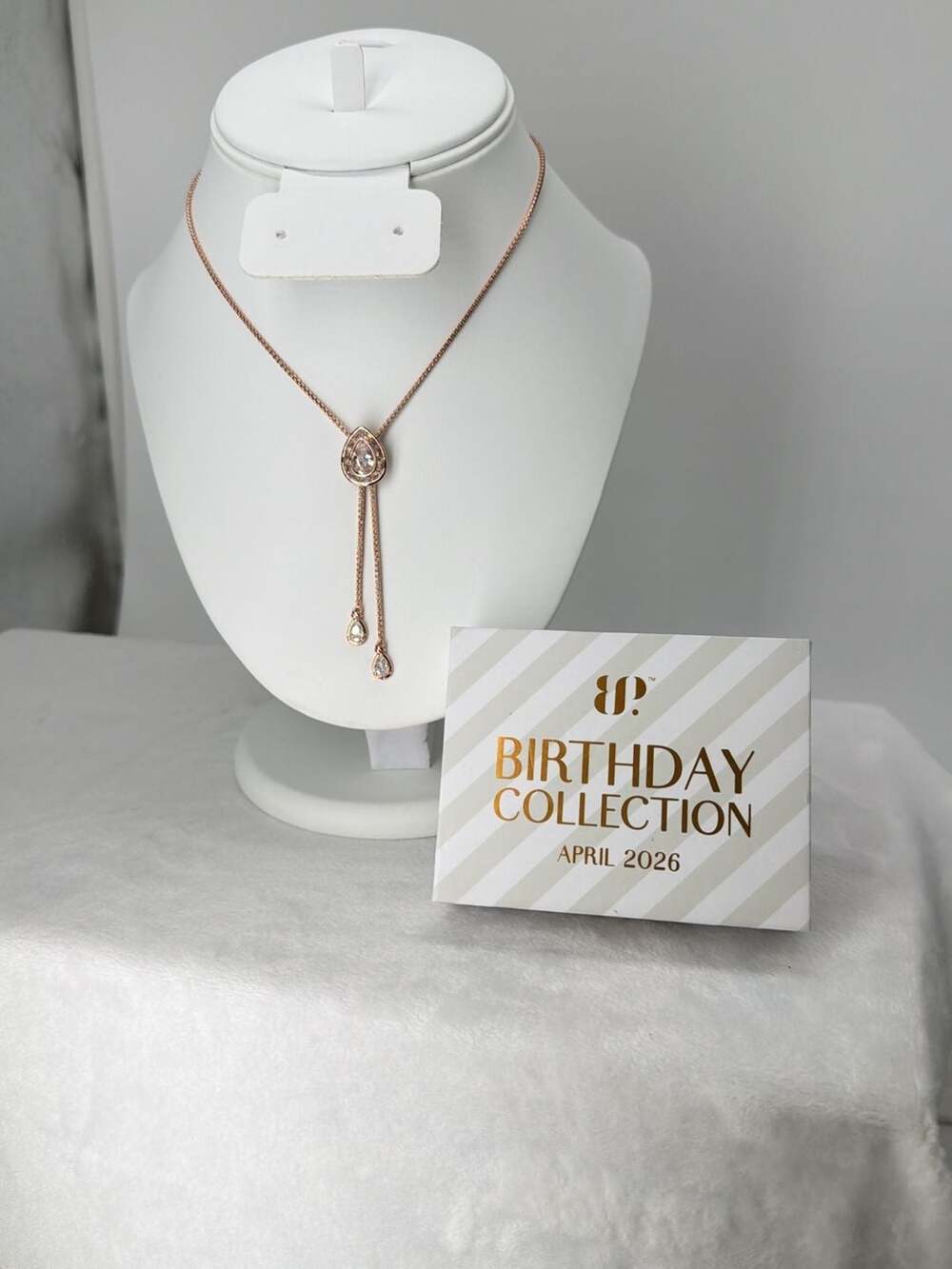BP The Lily Grey Bolo Pear Shaped Necklace CZ Rose Gold